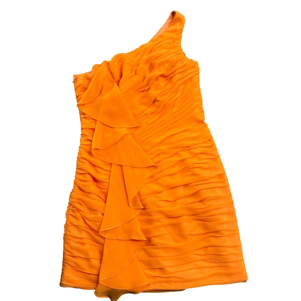 Dalia MacPhee Orange Tiered Ruffle One Shoulder Mini Dress S/M Formal Party